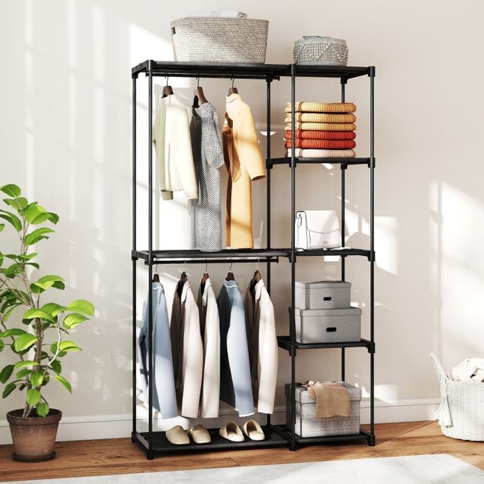 Armoire en tissu avec penderie et étagères pour chambre ou dressing 111 x 43 x 185 cm noire