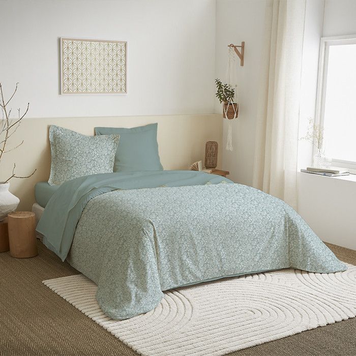 Parure de couette 4 pièces réversible 240 x 220 cm Celeste Glacier pour lit 140 x 190 cm Coton Pur
