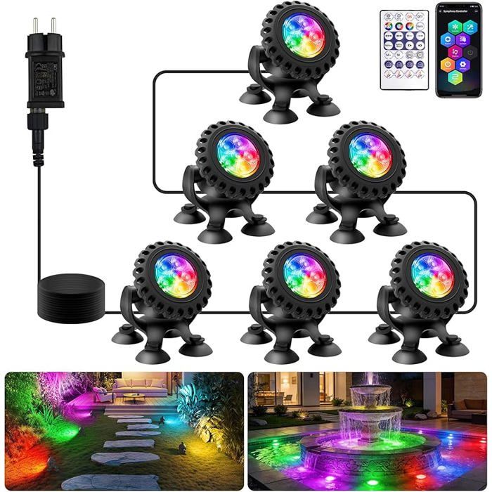 Lumière LED Submersible RGB 5V Couleur Changeante Projecteurs Application Bluetooth et Télécommande IP68 Etanche 6 Multi PROJECTEUR