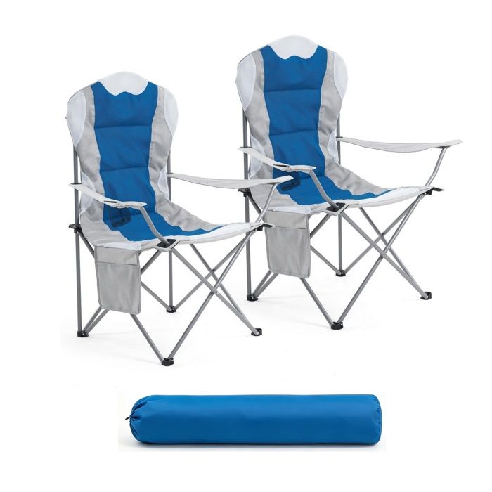 Mondeer Lot de 2 Chaise de Camping PlianteChaise de Plage avec Porte-Gobelet&Poche de Côté pour Voyage/Pêche/BarbecueBleu et Gris