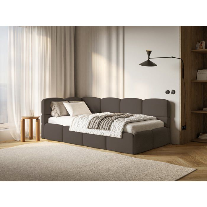Lit ado – CLOUDY – 120x200 cm – tête de lit à gauche – matelas & coffre de rangement – chenille marron