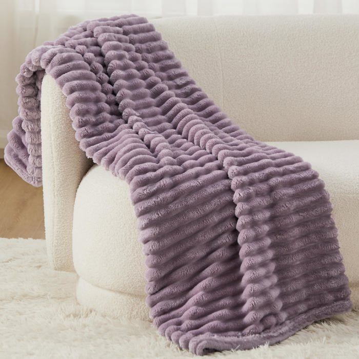 Bedsure Velours Côtelé Fleece - Plaid Cocooning pour Lit & Canapé - Épais et Chaud - Brume Marine - 270x230cm