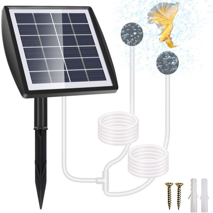 Aérateur solaire pour bassin - LUSKYKA® - Pompe à oxygène solaire 2W - Batterie 2200mAh - Mode intermittent et continu