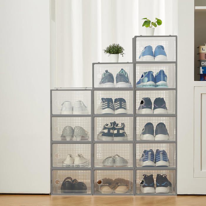 Boîtes à chaussures empilables - LUNSY - Plastique transparent - Empilables - Pliables - Couvercle hermétique