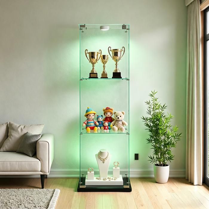 Vitrine LED 39.8x35x123.3 cm UTTQEW Meuble de Collection Transparent avec 1 Porte 3 Niveaux Lampe Toucher Serrure de Sécurité Noir