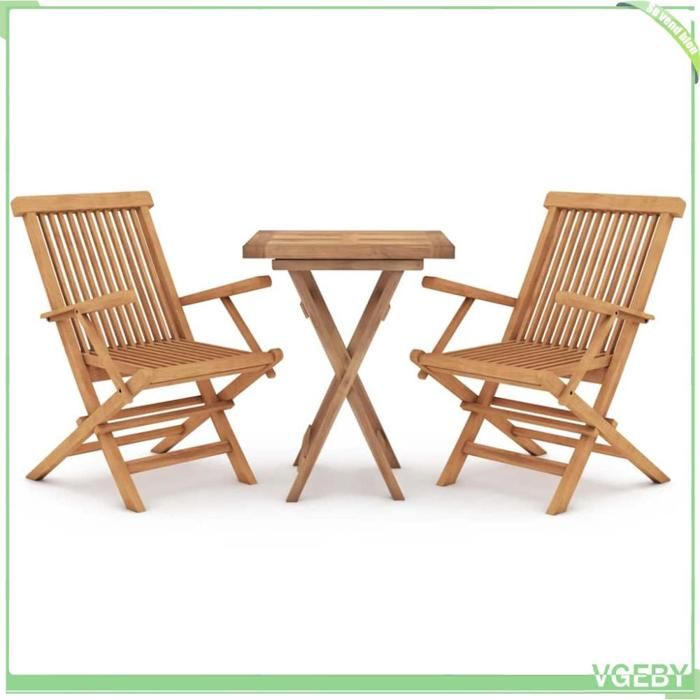 Ensemble de salle à manger de jardin - FAFEICY - Ensemble 3 pcs - Bois de teck massif - Pliable - 2 places
