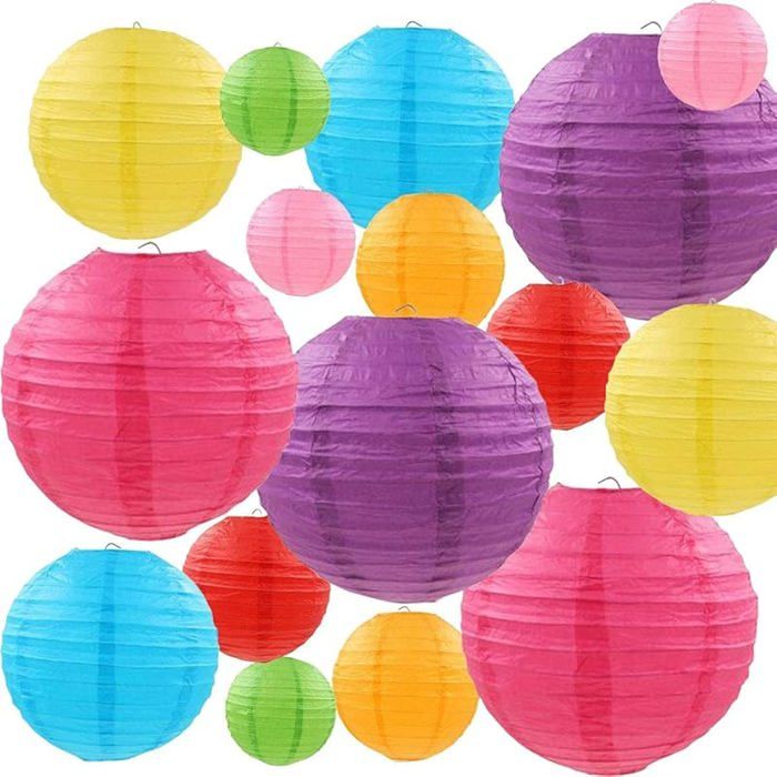 Lanternes en Papier 16 Pièces Lampion Papier Coloré Boule Ronde Lampes en pour MariagesAnniversairesFêtes et Multicolore