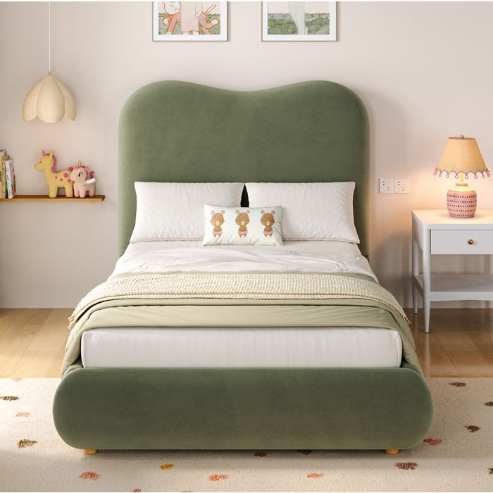 Lit enfant 1 place 90 x 200 cm EVRYAE avec coffre hydraulique et sommier à lattes inclus velours vert