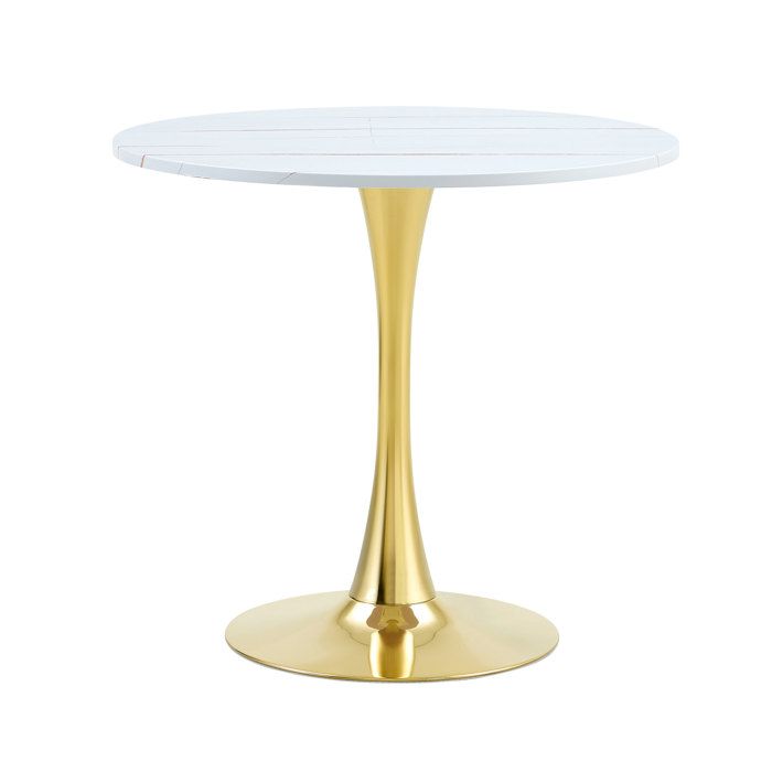 SENVIRO Table à manger ronde design tulipe 80 x 80 x 76 cm plateau blanc pied central en métal table seule