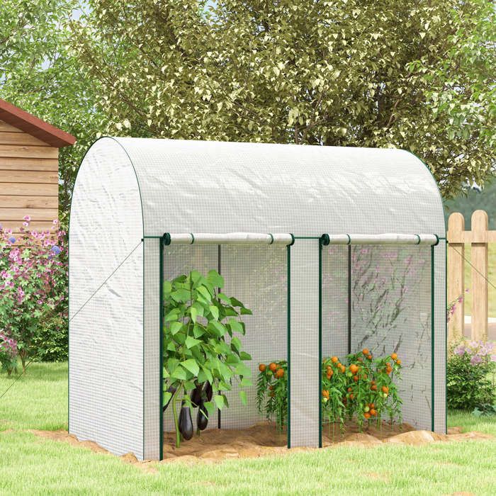 Serre de jardin 2 m² 2 portes enroulables couverture PE 140 g/m² anti-UV 2x1x1.78 m blanc