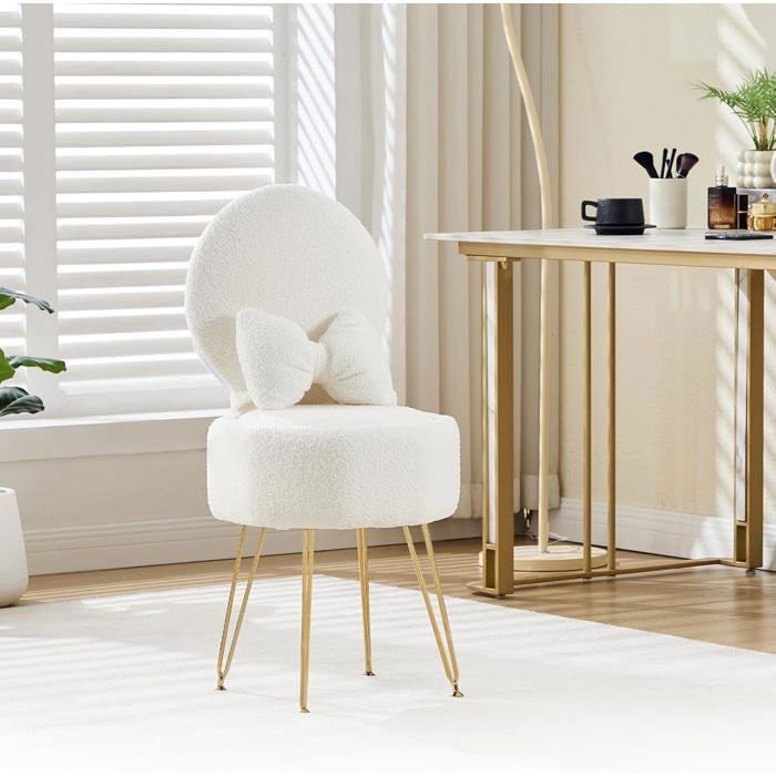 Chaise de coiffeuse-Tabouret de Coiffeuse avec Rangement – Dossier Réglable Pieds Métal – Coussin ConfortableBlanc40 x 44 x 85 cm