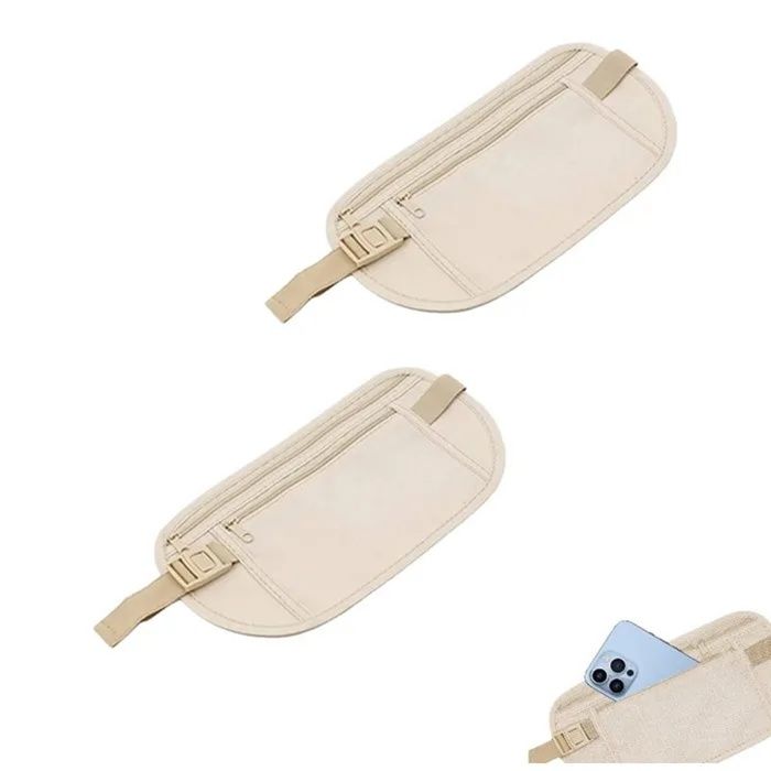 Ceinture porte-monnaie anti-vol 2 pièces étanche pour sport outdoor unisexe kaki