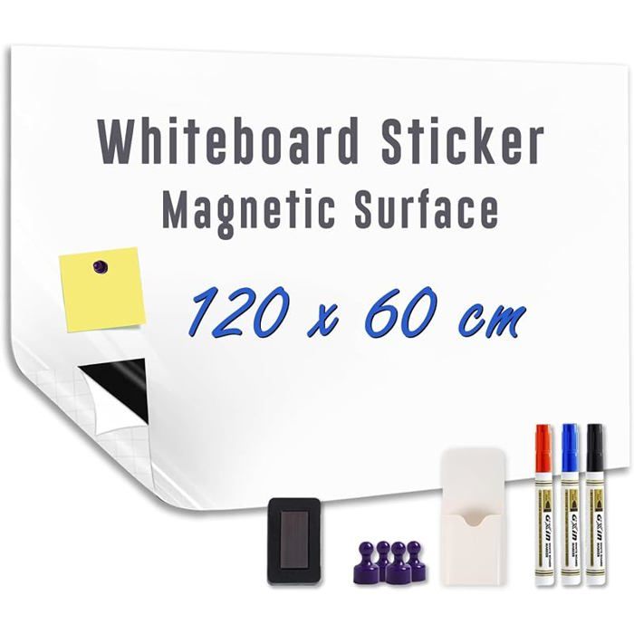 Tableau Bnc Magnétique Effaçable 120 x 60 cm Film Autocolnt Adhésif Tableau Velleda Mural pour 120l x 60H cm