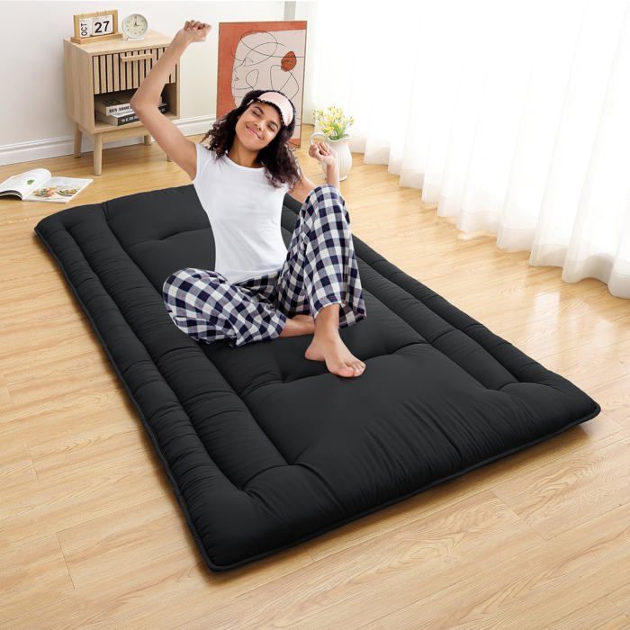 Matelas sol japonais pliable 99x203cm tatami noir