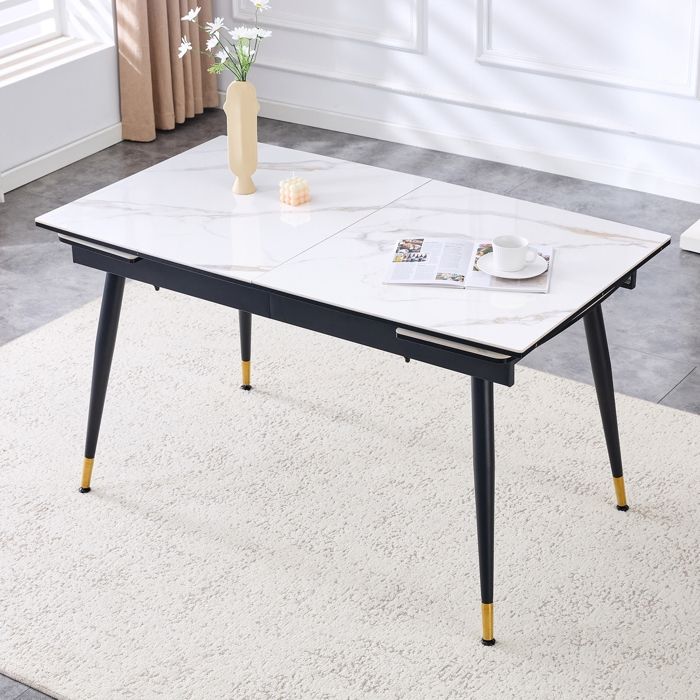 Table de Salle à Manger Extensible 6 a 8 Personnes pour Salon Cuisine-Cadre Métallique Robuste-140-200x80x76cm
