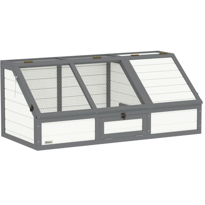 Enclos tortue extérieur sans fond 120 x 55 x 20/50 cm toit ouvrant verrouillable en bois et acier galvanisé blanc TYNQER
