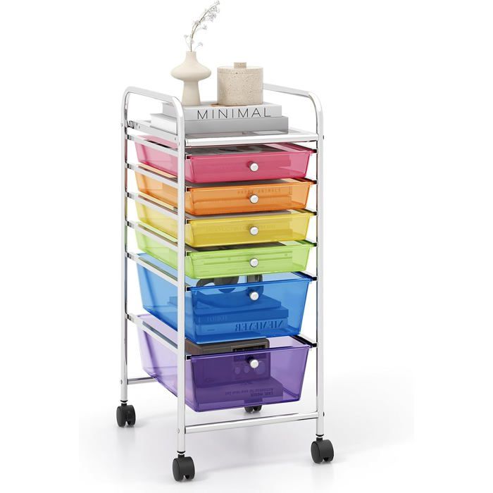 KOMFOTTEU Chariot de rangement à 6 tiroirs Métal et Plastique Coloré transparent 37x32x74 cm