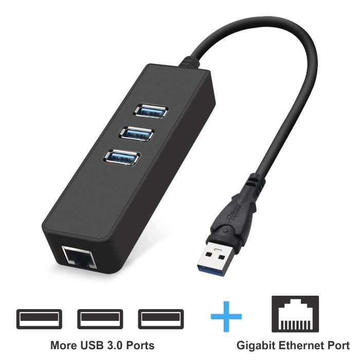 avec le port USB - adaptateur Ethernet USB 3.0 vers RJ45 HUB, carte réseau filaire, 10-100 Mbps, Gigabit LAN,