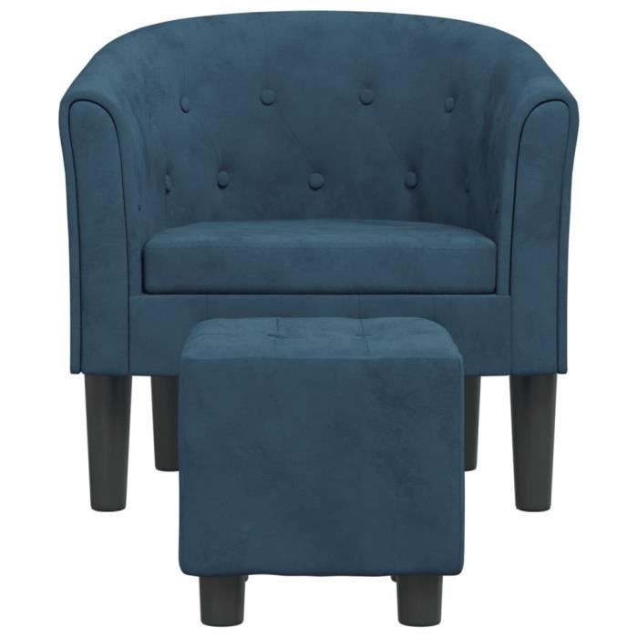 Fauteuil cabriolet - AKOZON - Bleu foncé - Velours - Repose-pied inclus - Design contemporain