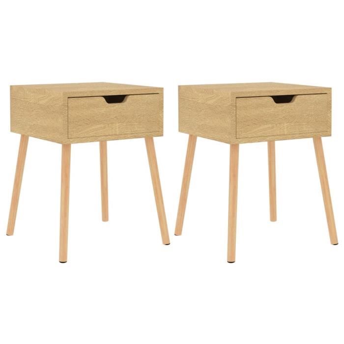 lot de 2 tables de chevet scandinaves en bois avec tiroirs, 40x40x56 cm chêne sonoma