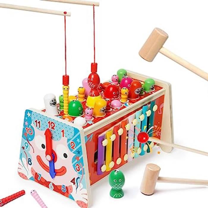 Jouet Montessori En Bois 8 En 1 Pour Bébé 1-3 Ans – Xylophone, Pêche, Marteau, Engrenages, Cadeau éducatif Idéal