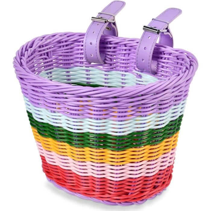 Flintronic Panier Vélo Enfant – Tressé Main, Avec Cloche, Pompons Et 30 Autocollants – Pour Filles Et Garçons