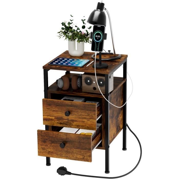 Table dappoint vintage avec tiroirs et étagères DHHOZAMZ - Marron - 41x31x61cm