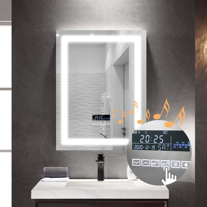 Miroir de salle de bain anti-buée Bluetooth stéréo LED 60x80cm AKALNNY -  Éclairage lumière réglable - Cdiscount Maison