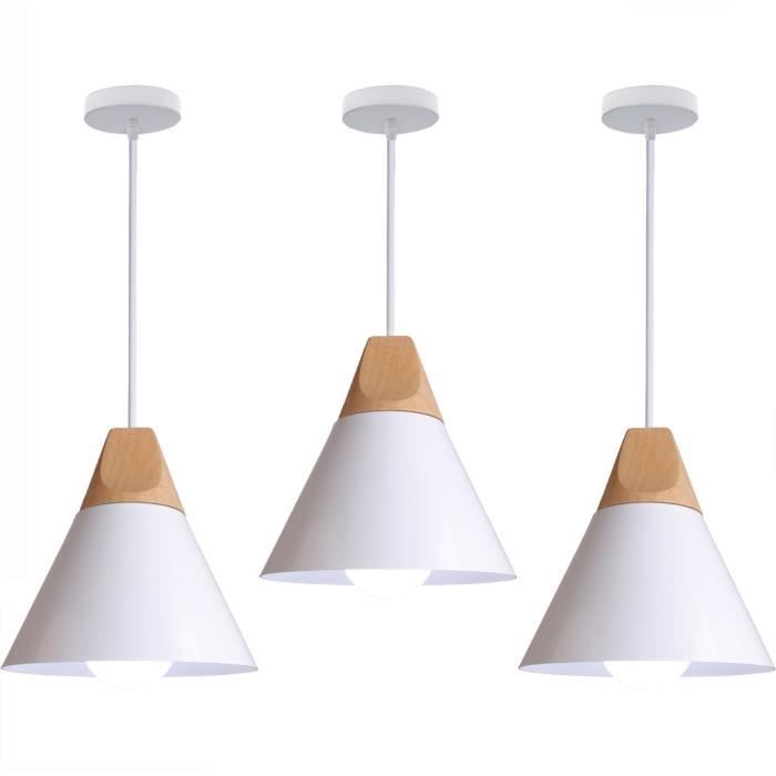 U-Do 3x Ajustable Suspension Luminaire design en Bois Vintage Lampe en Fer Blanc Lustre Brillant pour Chambre Bureau Bar