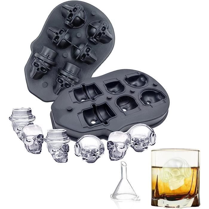 Moule à Glaçons En Forme De Crâne 3D - 4 Cavités Avec Couvercle - Parfait Pour Cocktails Whisky, Halloween Et Soirées à Thème
