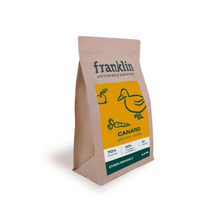 Comparer les prix de Croquettes Chien Sans Céréales - Franklin - 25kg - 70% Canard - Mono-protéine - Digestion Parfaite