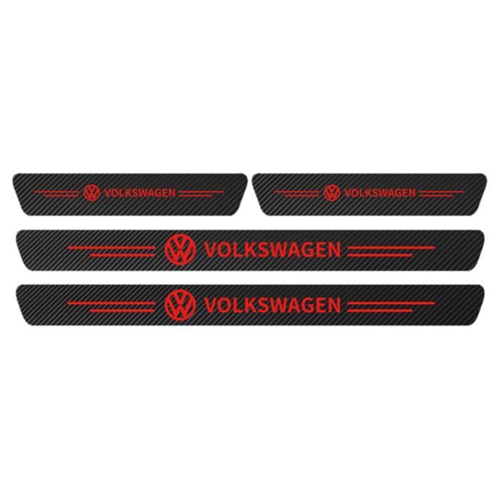 Protecteur de Seuil de Porte de Voiture,Autocollants en Fibre de Carbone pour Volkswagen VW GOLF Polo Tiguan CADDY - Rouge[C8731]