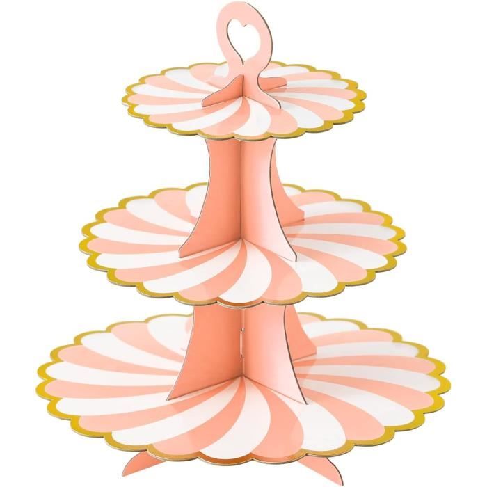 Présentoir à Cupcakes 3 Niveaux Bord Bronzé Jetable En Papier Pour G Teaux Desserts P Tisserie Tour De Pr Sentation Baby Shower Anniversaire Remise Dipl