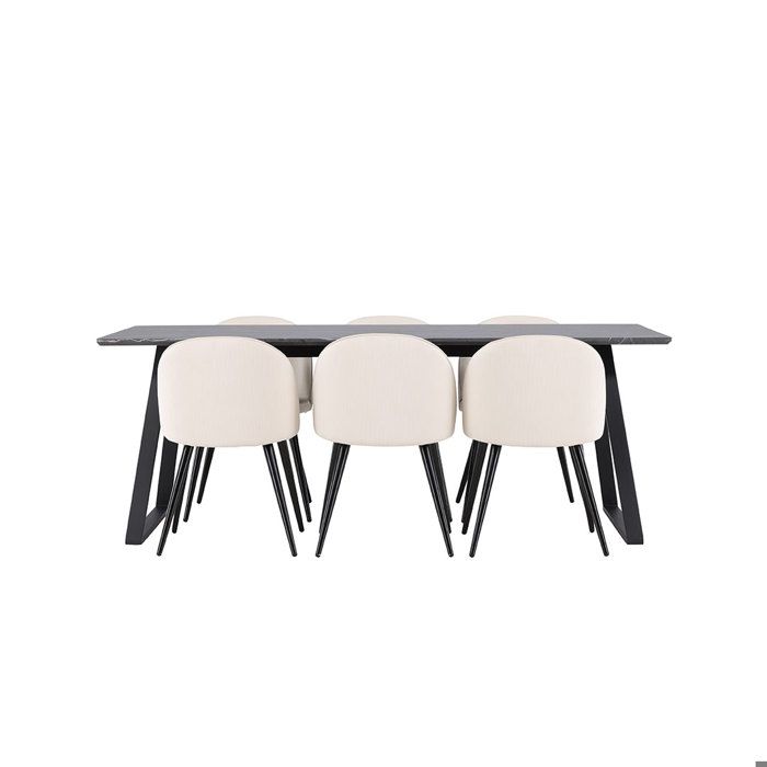 Malaga ensemble pour salle à manger table de salle à manger 90x200cm gris foncé et 6 Skagen chaise velours côtelé beige. Malaga ensemble pour salle à manger table de salle à manger 90x200cm gris foncé et 6 Skagen chaise velours côtelé beige.