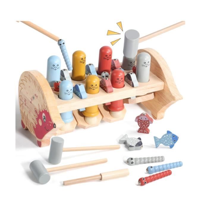 Jouet éducatif en bois - Jouet Bebe - 1 an - 3 en 1 - Interactif - Développement cognitif