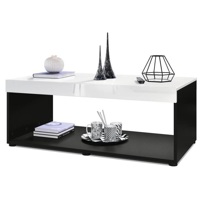Vladon Table basse de salon Pure avec deux grandes étagères corps en noir mat - plateau et bordures en Blanc haute brillance Vladon Table basse de salon Pure avec deux grandes étagères corps en noir mat - plateau et bordures en Blanc haute brillance