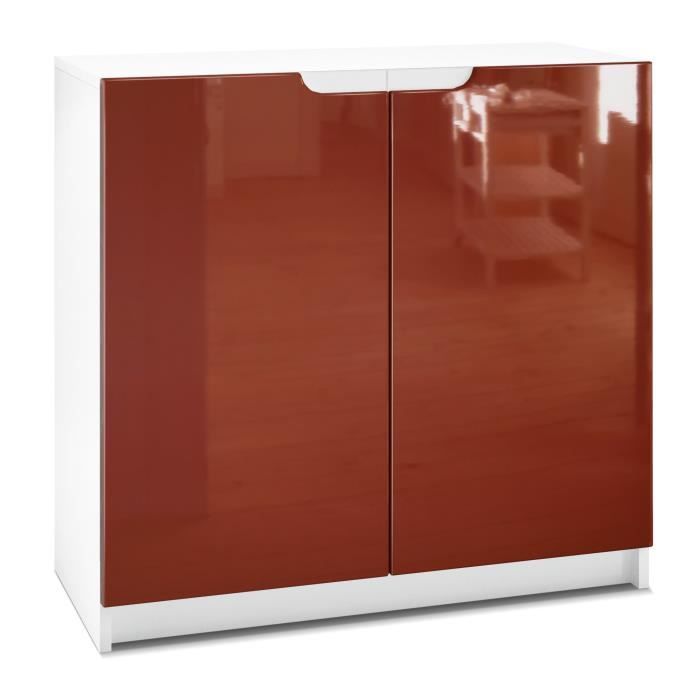 Vladon Commode Armoire de bureau Rangement Logan Corps en Blanc mat  Façades en Bordeaux haute brillance