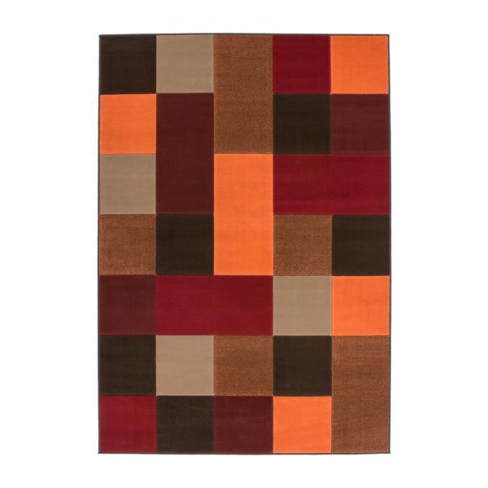 Tapis De Salon Dessin Carreau Moderne 10 Mm Rouge Marron