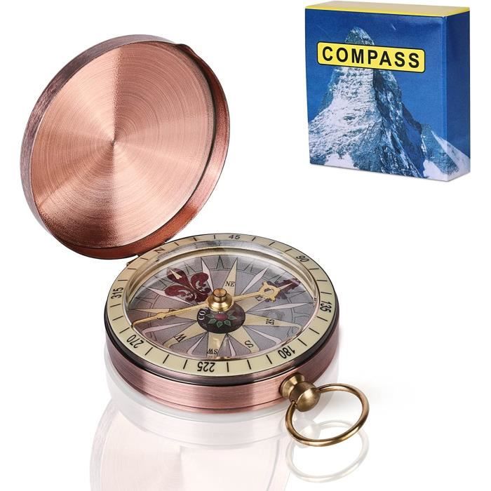 Boussole de poche en laiton avec boîte en bois - Navigation Cmpass