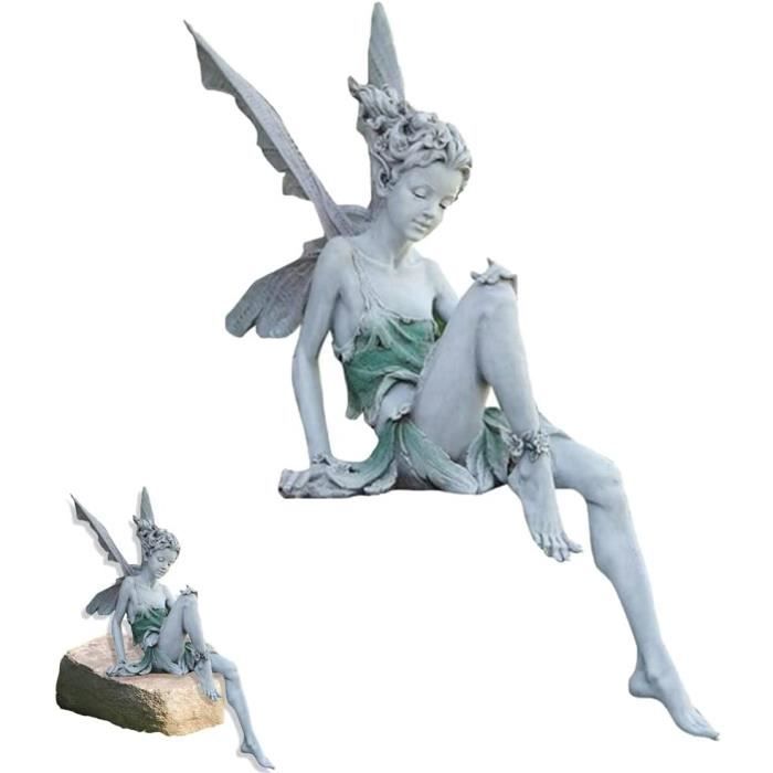Statue Jardin Fée Assise, Figurines Jardin Elfes Assis, Statue Fée