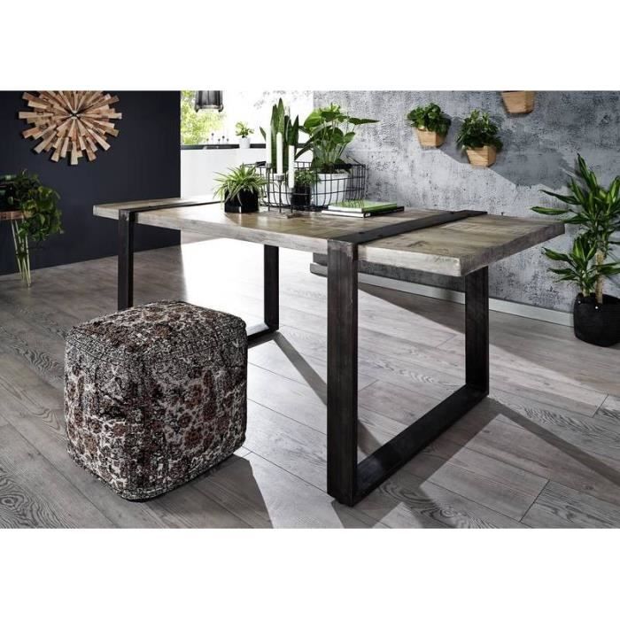 Table à manger 190x90cm - Fer brut et Bois massif de manguier laqué