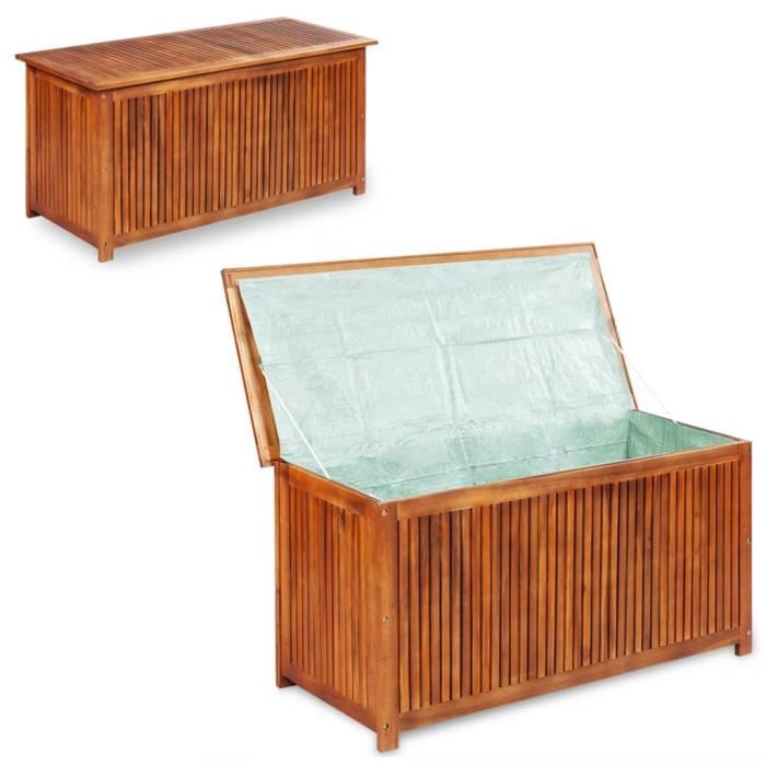 Coffre D Exterieur Boite De Rangement De Jardin 150x50x58 Cm Bois D Acacia Solide Cdiscount Jardin