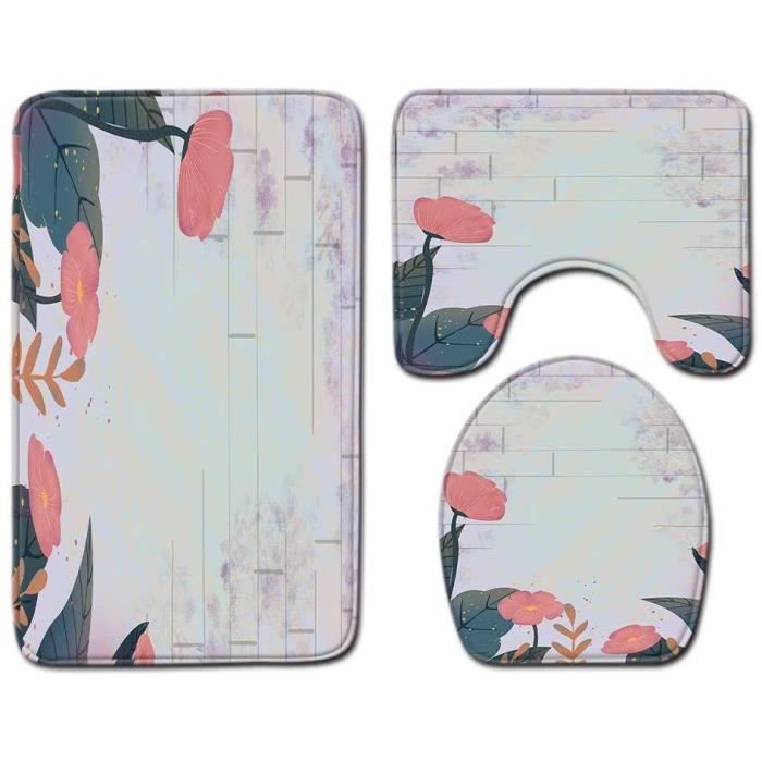Ensemble Tapis De Salle De Bain 3 Pièces - Motif Dauphins - Tapis Bain, Pédestal Et Housse De Siège WC - Antidérapant, Lavable