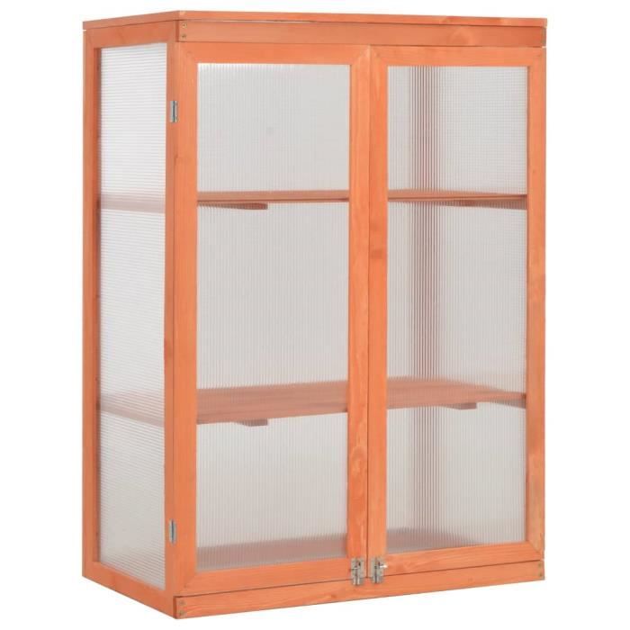 Serre de jardin - Hen - 75x47x109 cm - Bois massif - Polycarbonate - 2 étagères