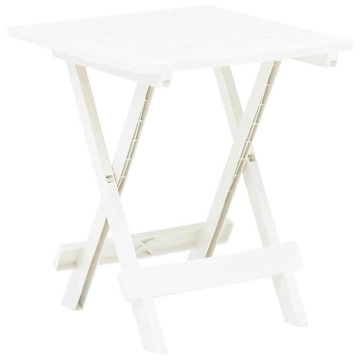 Table pliable de jardin - Top confort - Blanc - 45x43x50 cm - Design à lattes