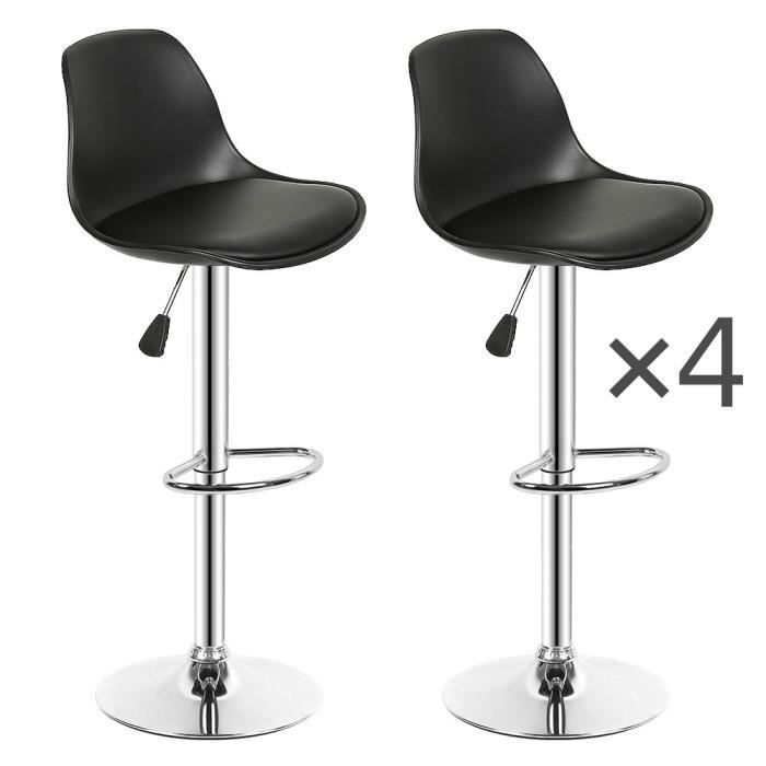 Lot de 4 Tabourets Hauts GOLDCMN - Réglable Hauteur 80-100 CM Noir
