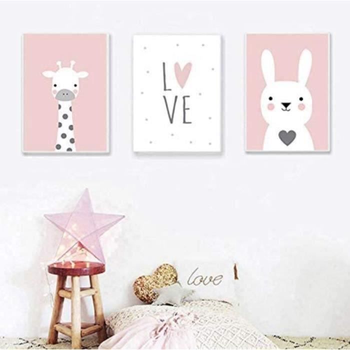 Lot 3 Affiches Chambre Bébé Fille 30x40 Cm - Fleurs Roses Phrases Positives Toile Sans Cadre