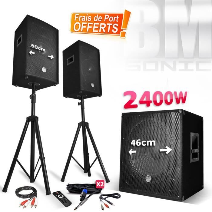 Pack Sono BM Sonic 2200W - Enceintes 12" + Caisson 18" + Pieds - Bluetooth/USB