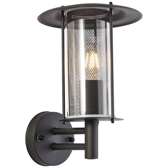 93181-72 Brilliant Lamp Detroit applique d'extérieur sur pied noir métal mat-verre noir 1x A60, E27, 20 W