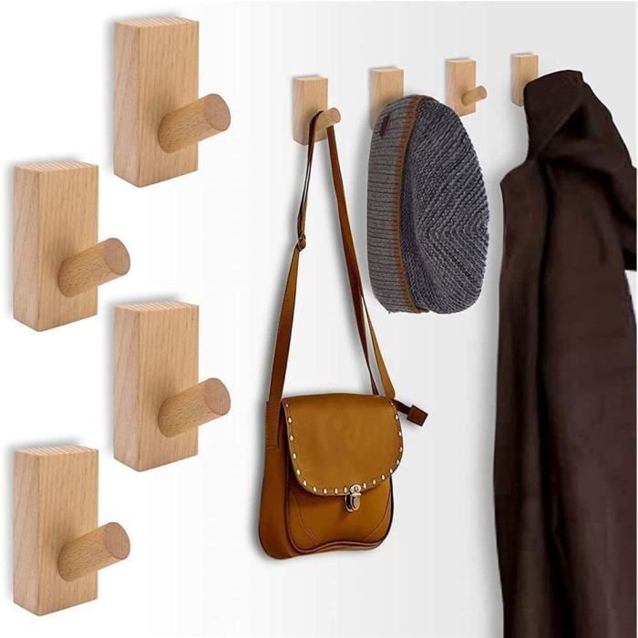 Crochet Mural Bois,4 Pièces Patère en Hêtre,Manteau Artisanales Décoratives pour Bureau, Chambre, Maison, Manteau, Chapeau